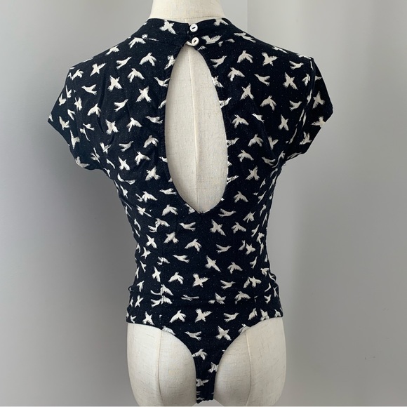 Free People Billie Bird Black & White Bodysuit w/ Keyhole Neck & Back - Picture 5 of 13